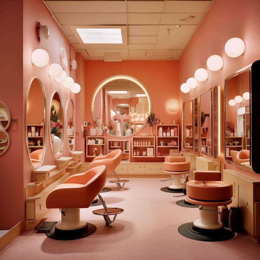 A vivid image highlighting the contemporary interior of a Japanese hair salon. Opt for warm and muted shades.
