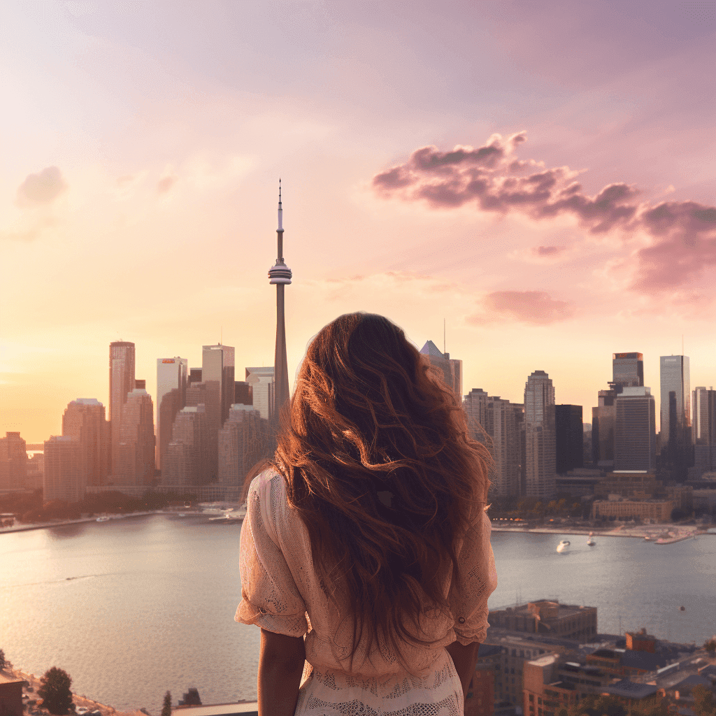 Midjourney Bot
BOT
 — Today at 2:24 PM
A panoramic view of Toronto's skyline during sunset. In the foreground, a woman with silky straight hair, looking confidently towards the horizon, symbolizing the transformative power of hair straightening.